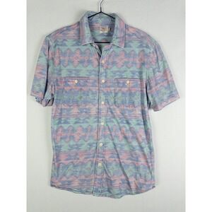 Faherty Brand Aztec Geometric Short Sleeve Button Up Shirt Mens M Pastel Coast